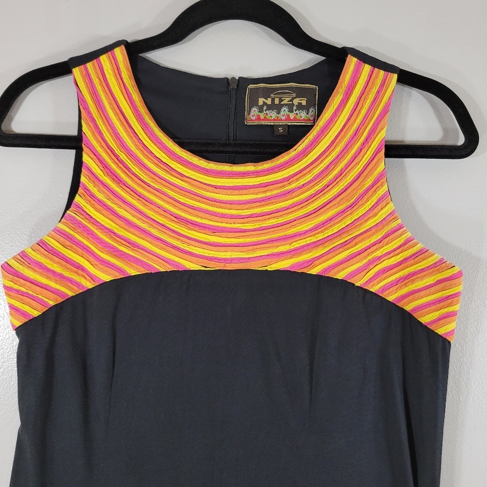 Vintage NIZA black cotton geometric shape sleeveless sheath dress - Picture 5 of 13